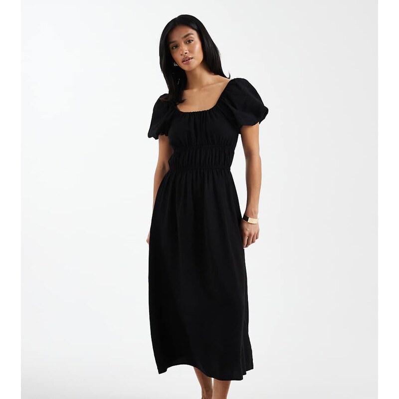 New Look Petite milkmaid midi dress in black