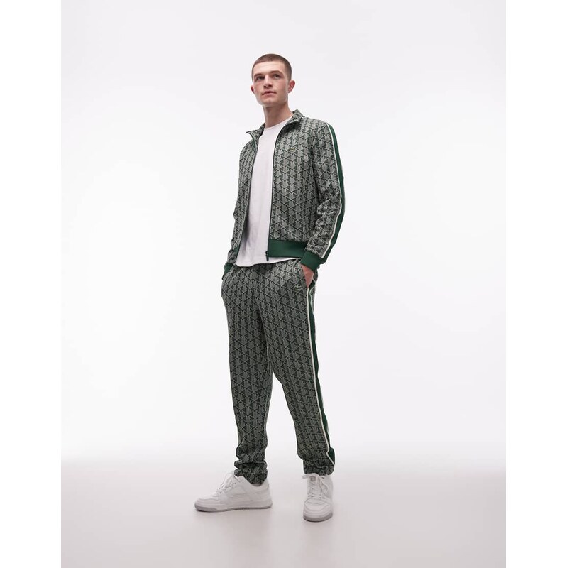 Lacoste straight leg monogram track pants in green
