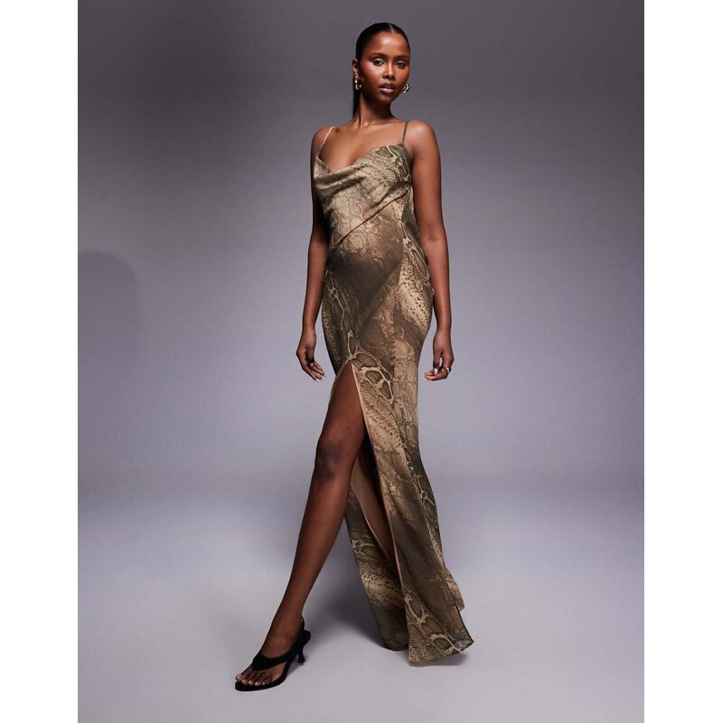 I.AM.GIA Zeta georgette chiffon tie back cowl detail thigh split maxi 112696272