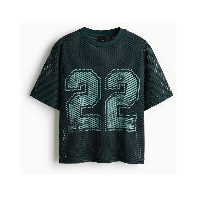 H&M - Tričko zesíťovinys potiskem Oversized Fit - Tmavá