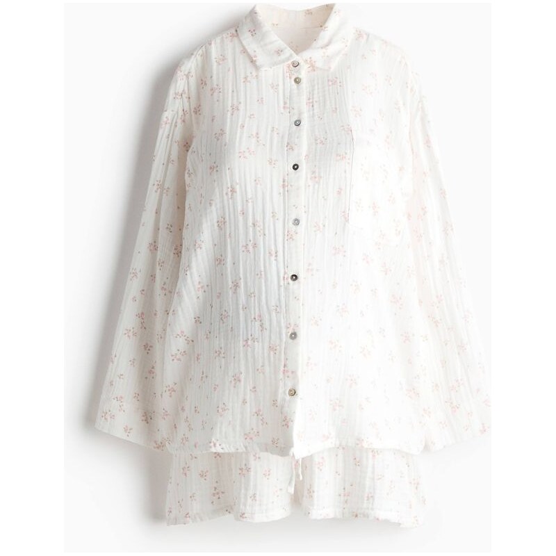 H&M - MAMA Mušelínové pyžamo Before & After - Bílá/Růžové Květy