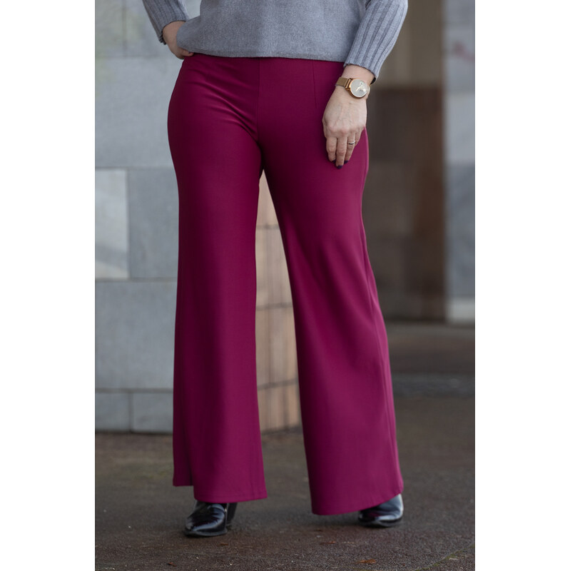 NOWA EWA Široké kalhoty ZORO [ZRT-2592] Barva: Vínová, Velikost: S/M 112698644