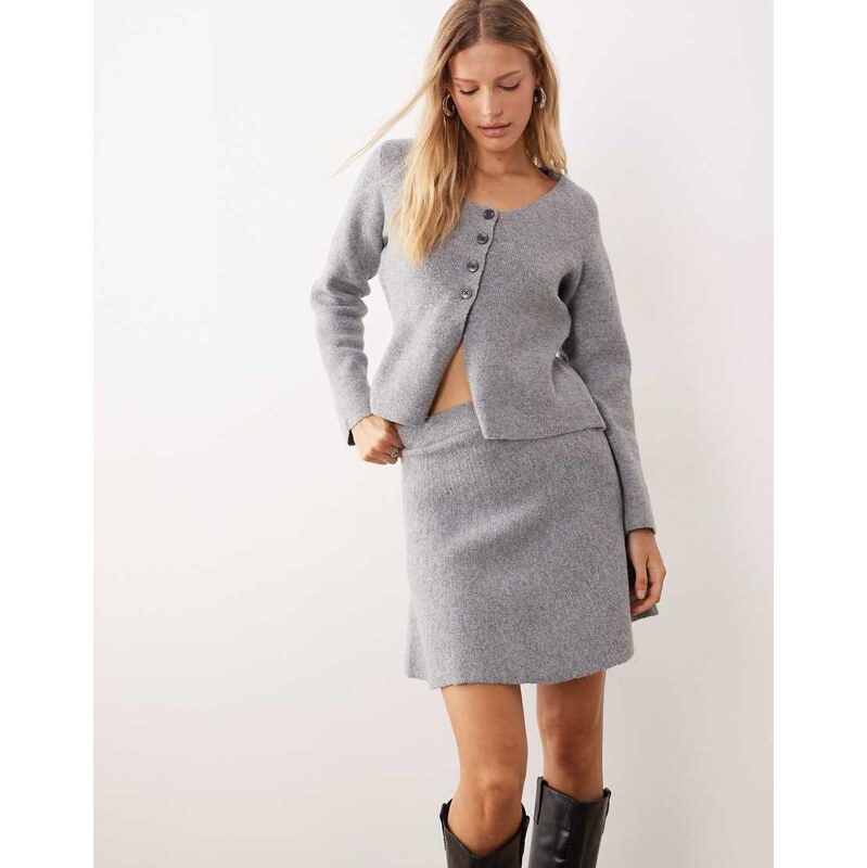 JDY knitted mini skirt co-ord in grey