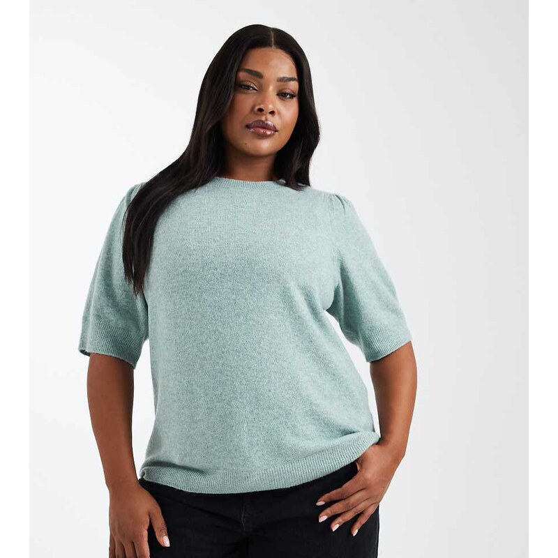 ONLY Curve short sleeves knitted jumper in light green 115517857