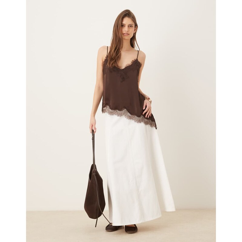 AWARE high rise denim maxi skirt in ecru-White 112702998