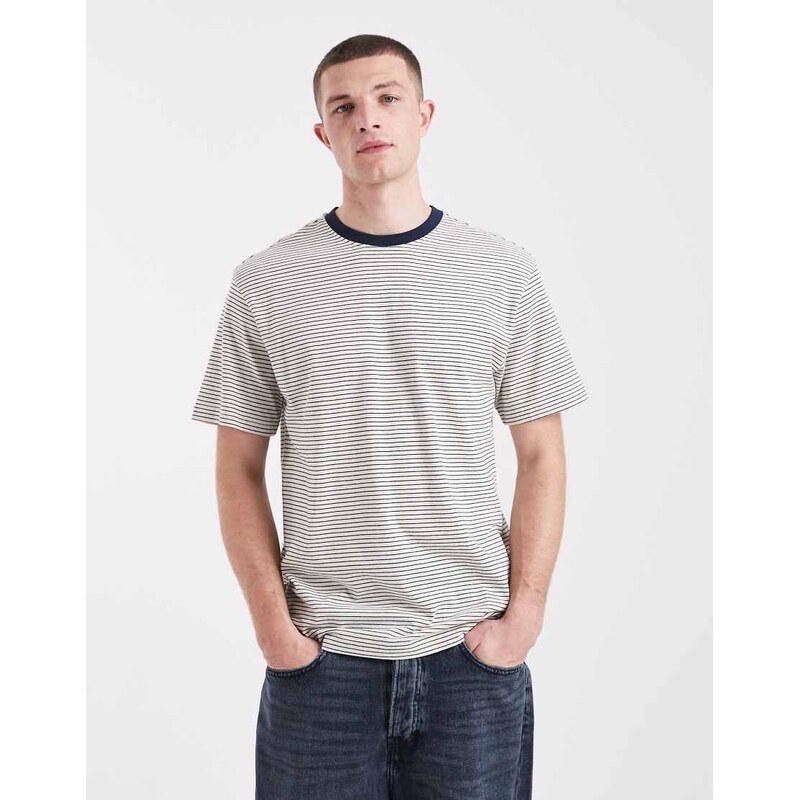 ONLY & SONS relaxed fit t-shirt in cream stripes-White
