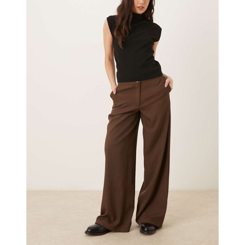 JDY high waist wide leg trouser in chocolate brown