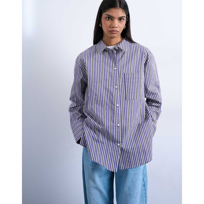 Topshop oversized shirt in purple stripe