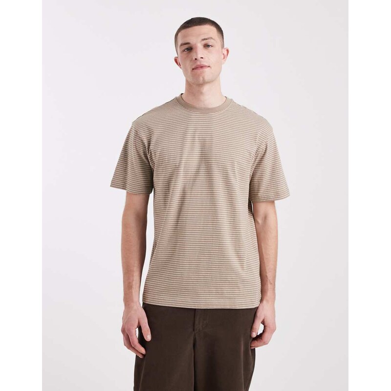 ONLY & SONS relaxed fit t-shirt in taupe stripes-Neutral