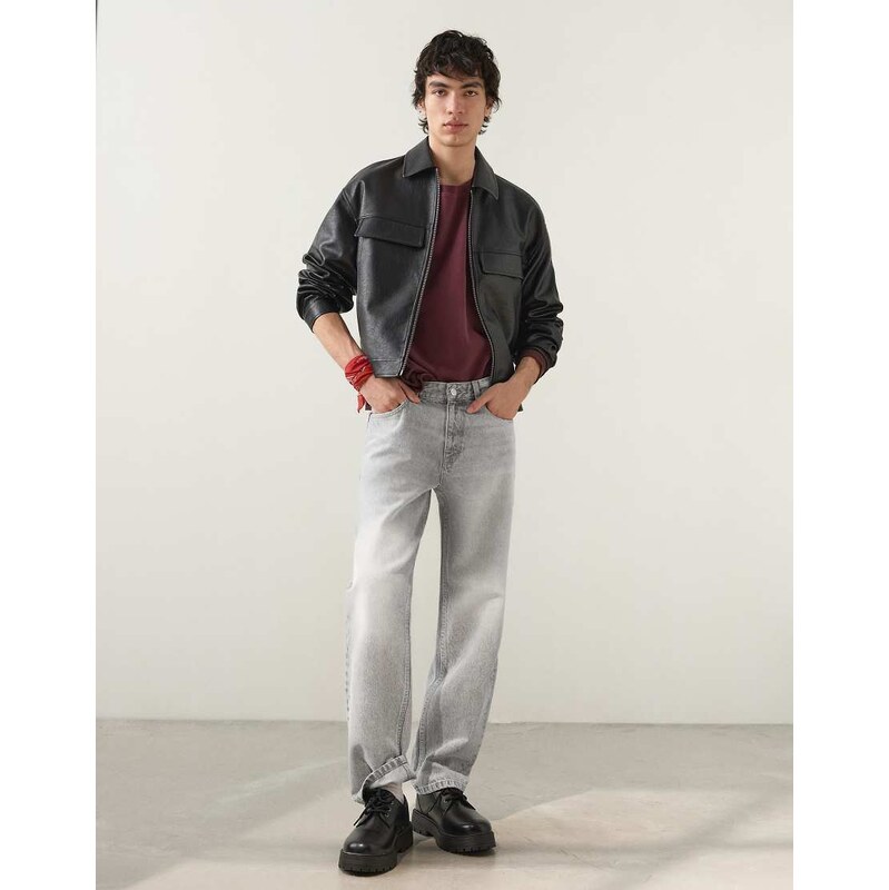 Bershka Straight-leg jeans in light grey