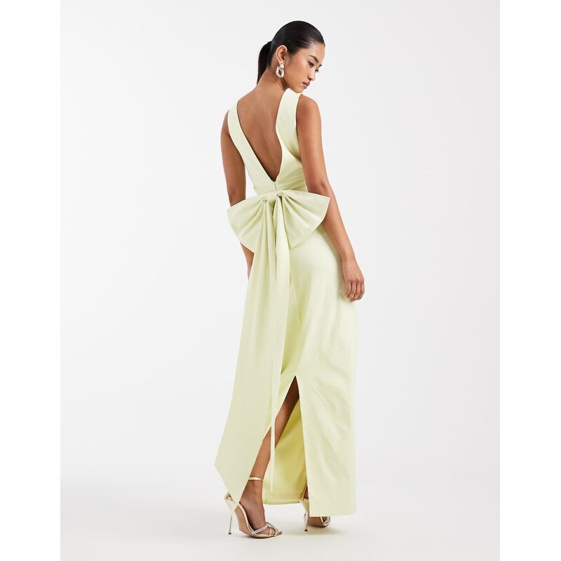TFNC Bridesmaid bengaline maxi dress with detachable bow back in 112525148
