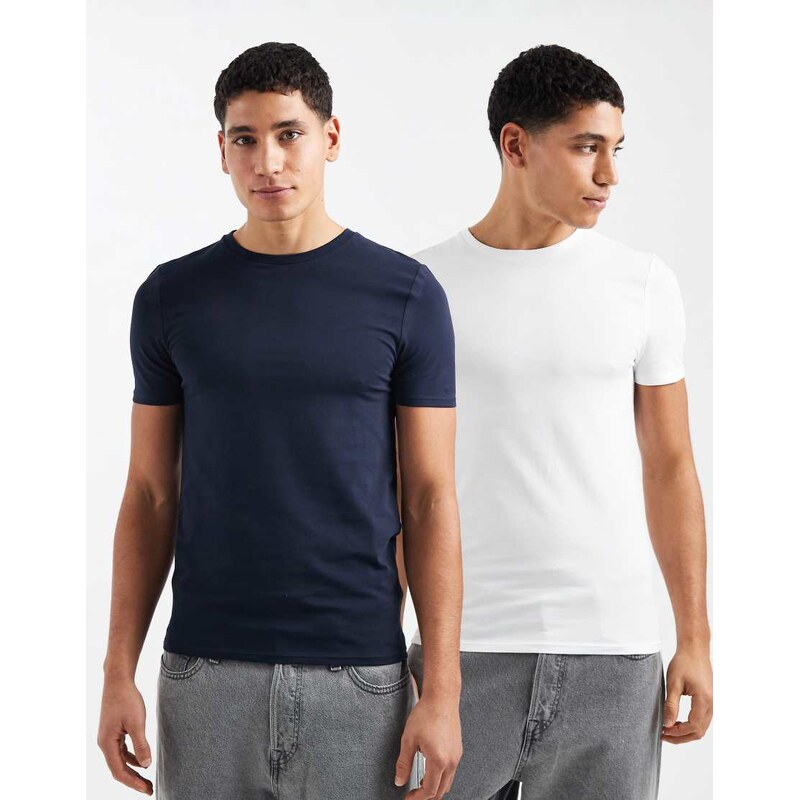 ASOS DESIGN Essentials 2 pack muscle fit t-shirts in white and