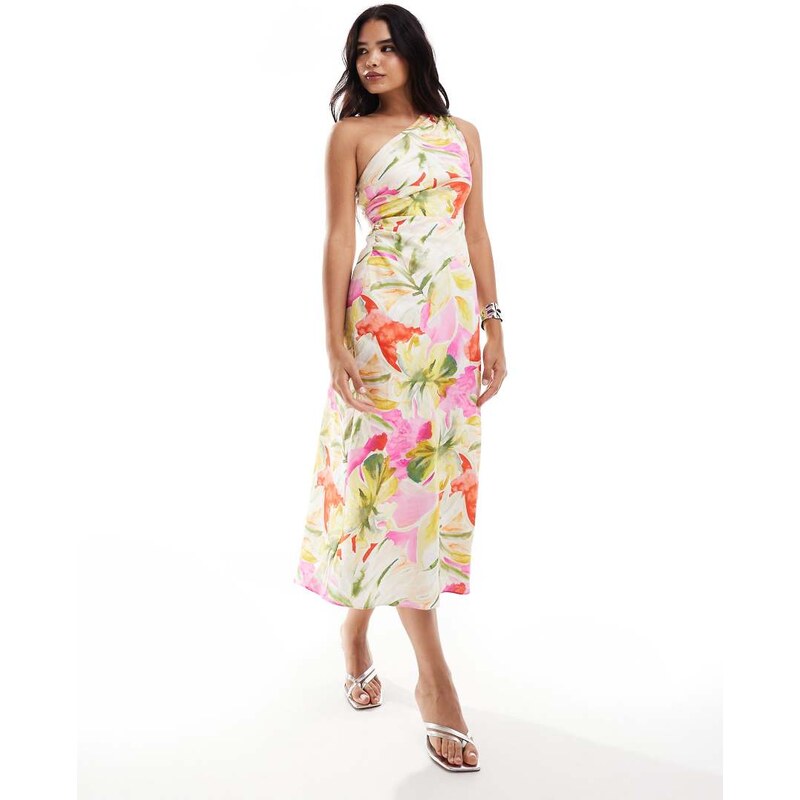 Forever New one shoulder midaxi dress in bright floral-Red