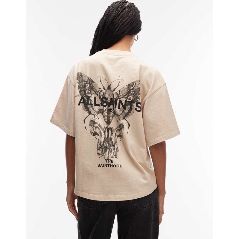 AllSaints halis back graphic amelie tee in cream-White 112705734