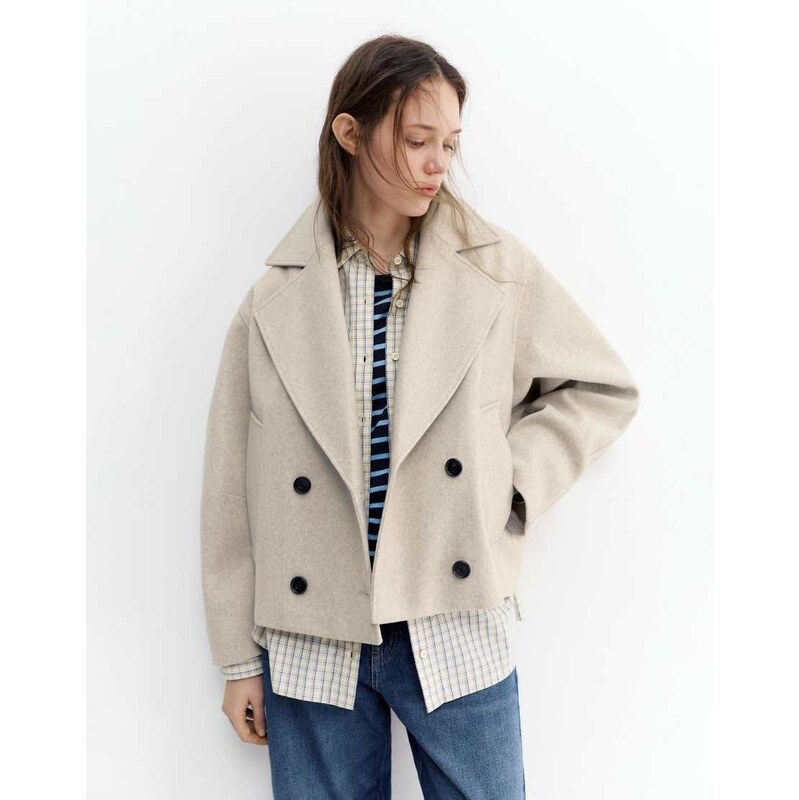 Pull&Bear Soft short felt texture coat in sand-Neutral 112705774