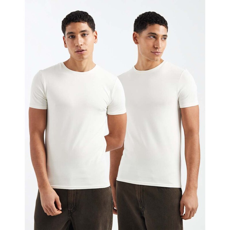ASOS DESIGN Essentials 2 pack muscle fit t-shirts in cream-White