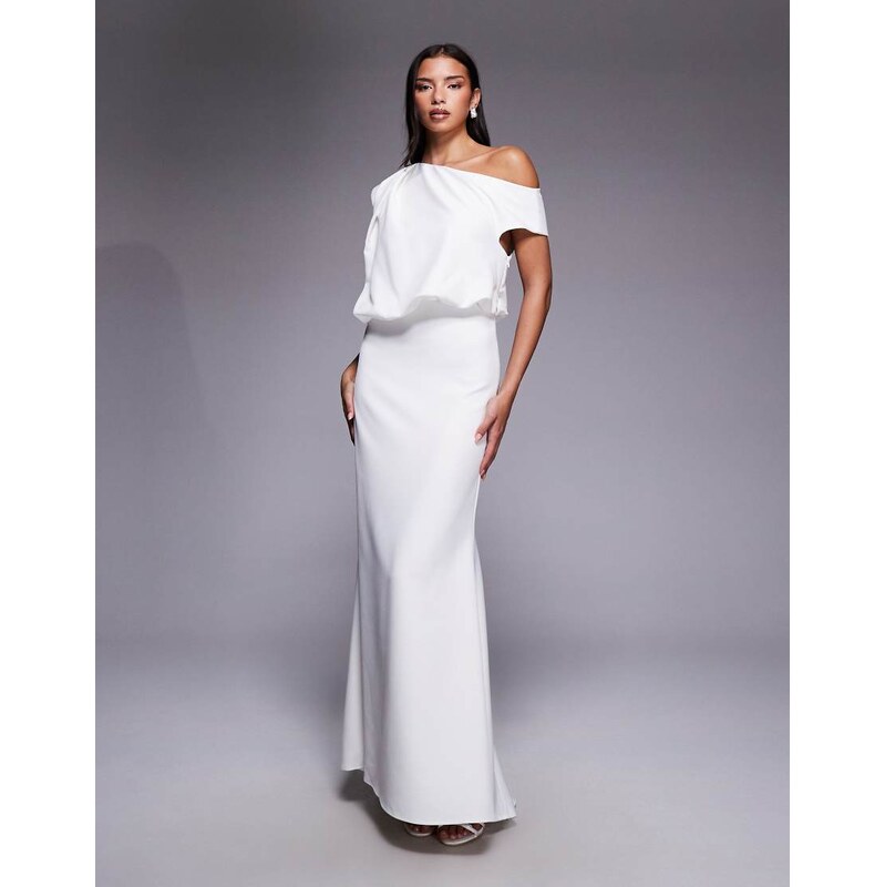 Jarlo Huda Bridal fallen shoulder maxi dress in ivory-White 112839995