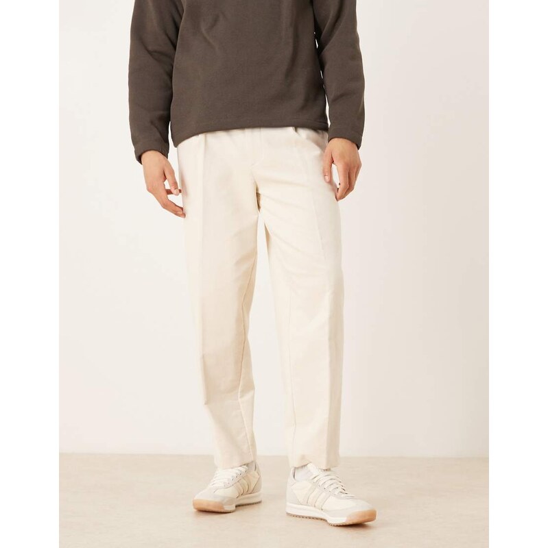 ASOS DESIGN tailored oversized tapered pleated trousers in ecru
