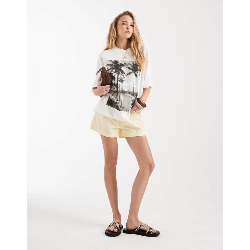 4th & Reckless cotton oversized beach palm tree graphic in cream-White 112740785