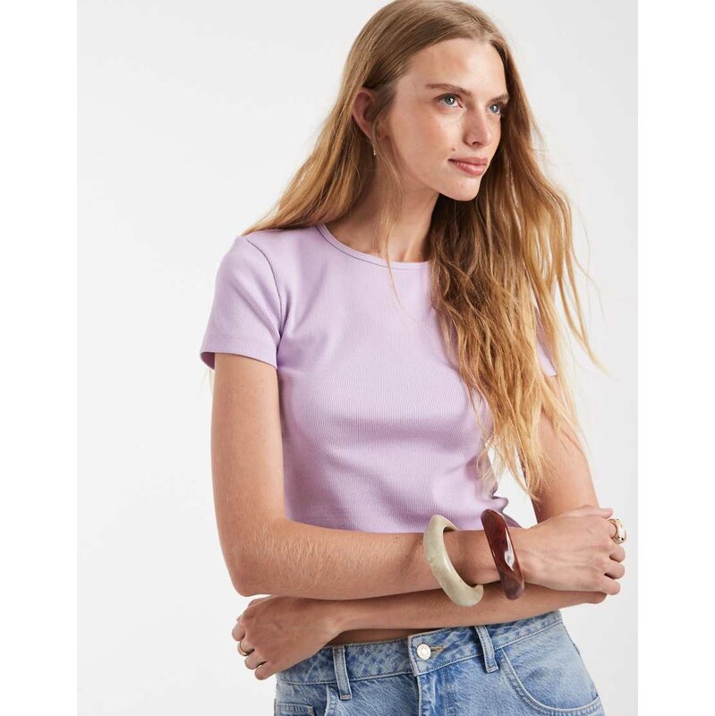 Vero Moda ribbed round neck t-shirt in orchid lilac-Purple