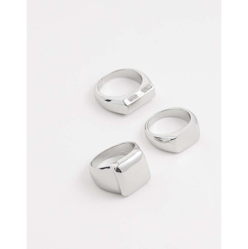 ASOS DESIGN 3 pack flat top signet rings in silver 112746596