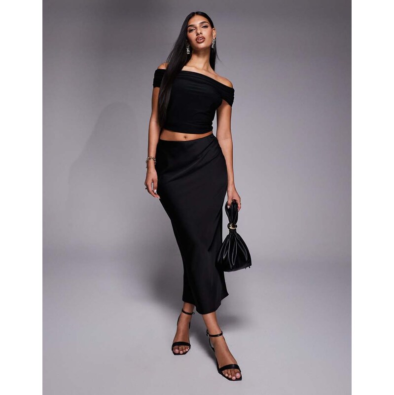River Island satin maxi skirt in black 113029484
