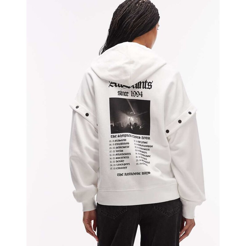 AllSaints Amphia gig back graphic hoodie with detachable sleeves in 112722312