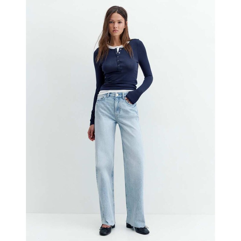Pull&Bear Straight wide-leg jeans in sky blue