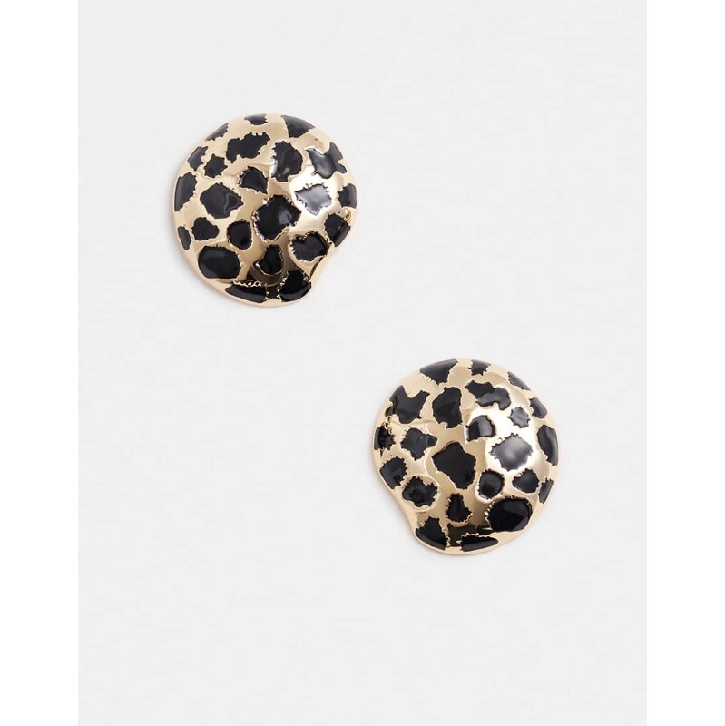 ASOS DESIGN circular stud earrings with animal print detail in