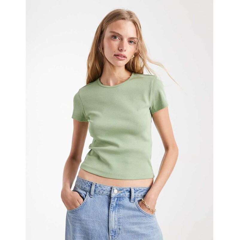 Vero Moda ribbed round neck t-shirt in mistletoe green