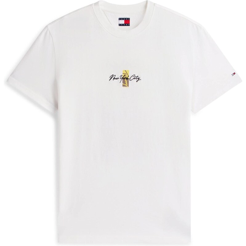 Tommy Jeans Tričko hnědá / žlutá / černá / bílá