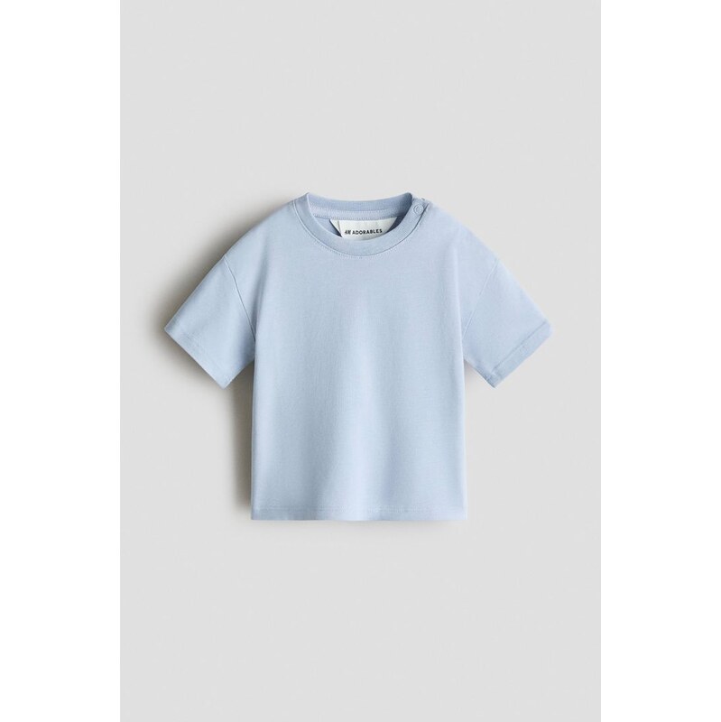 H&M - Tričko z bavlny pima Loose Fit - Tlumená Bleděmodrá