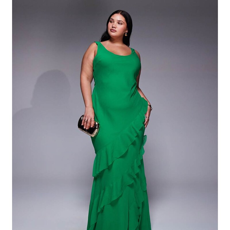 ASOS Curve ASOS DESIGN Curve scoop neck maxi dress with ruffle skirt 113262453