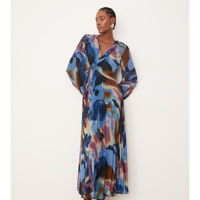 ASOS Tall ASOS DESIGN Tall twist detail wrap front pleated midi dress 115513126