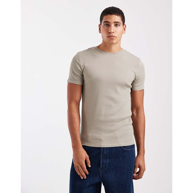 ASOS DESIGN Essentials muscle fit t-shirt in khaki rib-Green