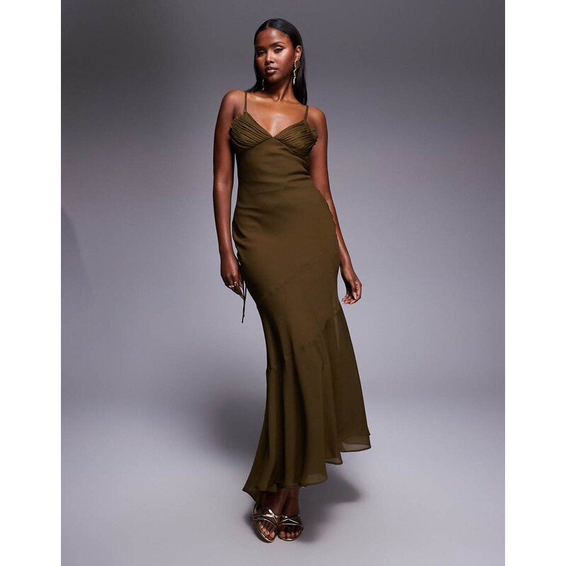 ASOS DESIGN bias cut fishtail dress with micro double layer bust