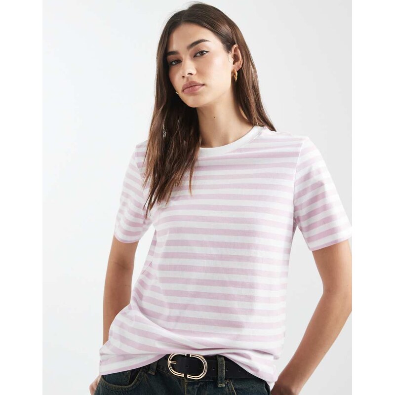 Pieces short sleeve boxy t-shirt in light pink and white stripe