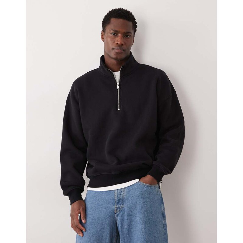 Abercrombie & Fitch premium script logo 1/4 zip sweat top in