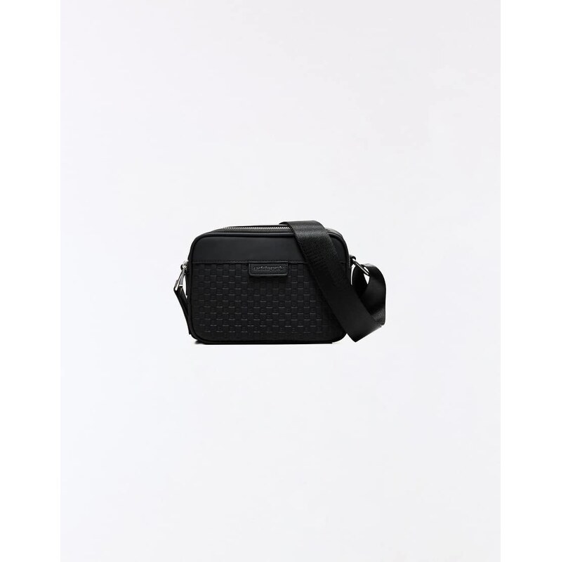 Bershka Monogram crossbody bag in black
