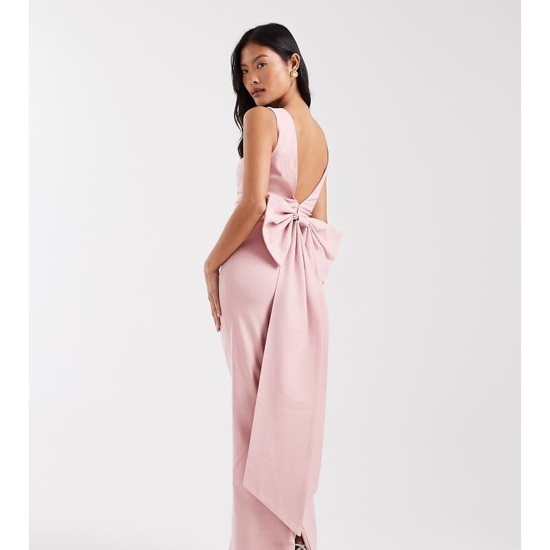 TFNC Petite Bridesmaid bengaline maxi dress with detachable bow back 115518374