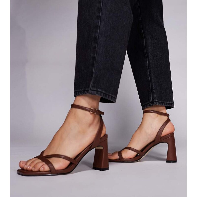 Public Desire Wide Fit Everleigh block heeled sandals in brown 115516833