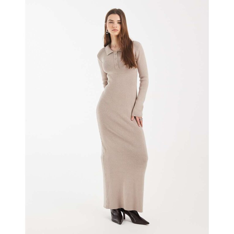 4th & Reckless ribbed knit button detail collared long sleeve maxi 112879274
