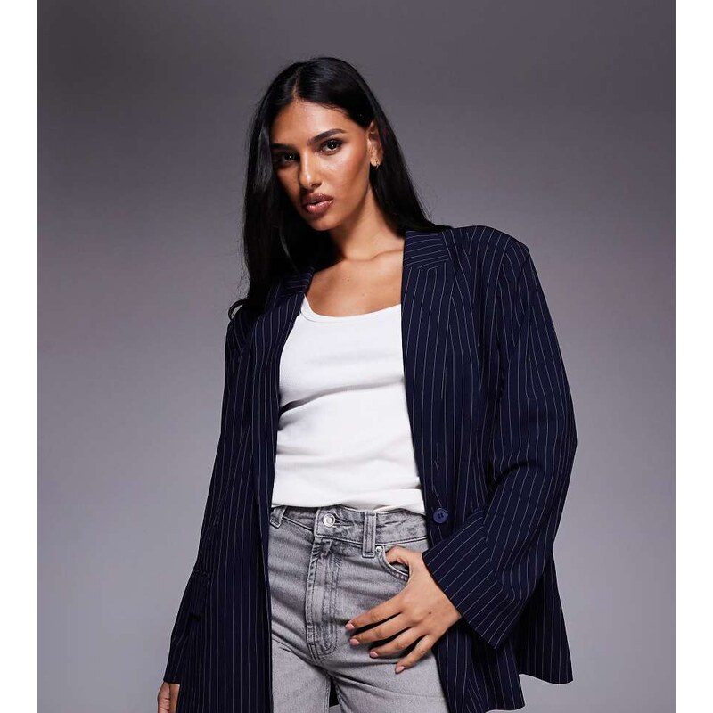 Kaiia exclusive oversized mansy blazer in navy pinstripe