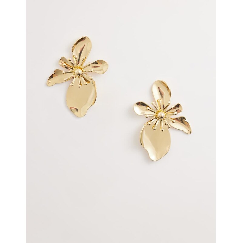 ASOS DESIGN stud earrings with floral design in gold tone