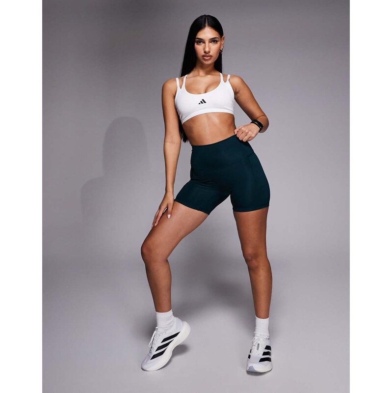 adidas Performance Three Stripes Studios booty shorts in dark green 112730540