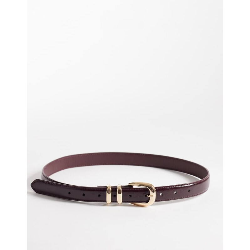 ASOS DESIGN waist and hip patent multi keeper belt in burgundy-Red 112730616