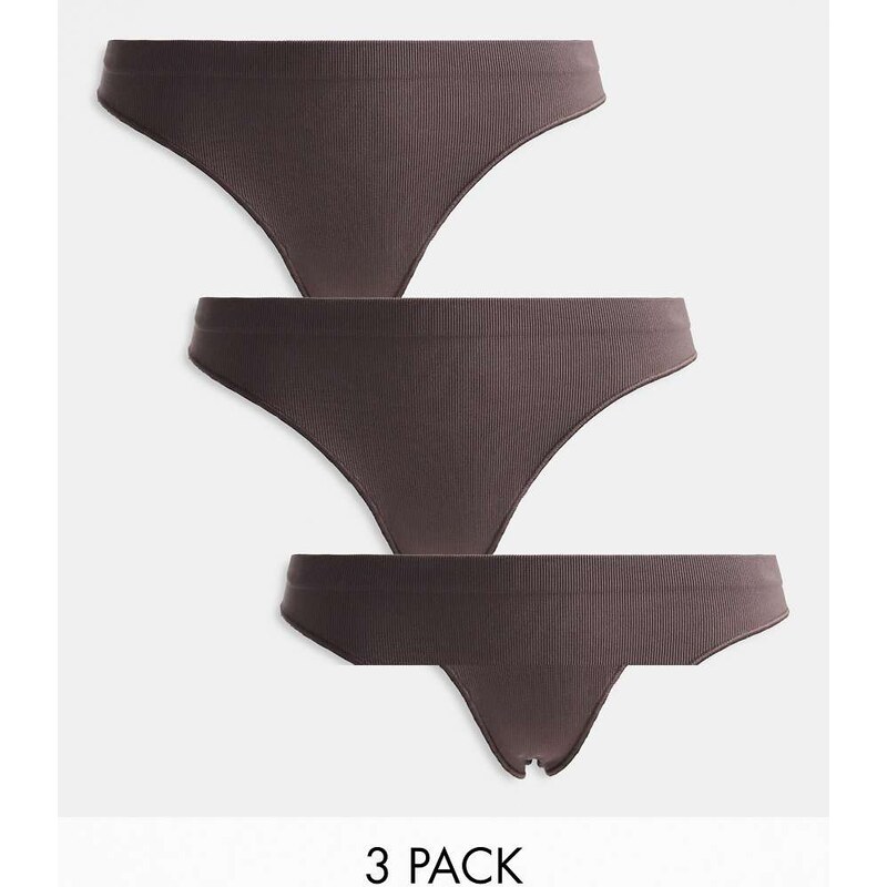 ONLY 3 pack ribbed seamless thong in brown 115519272