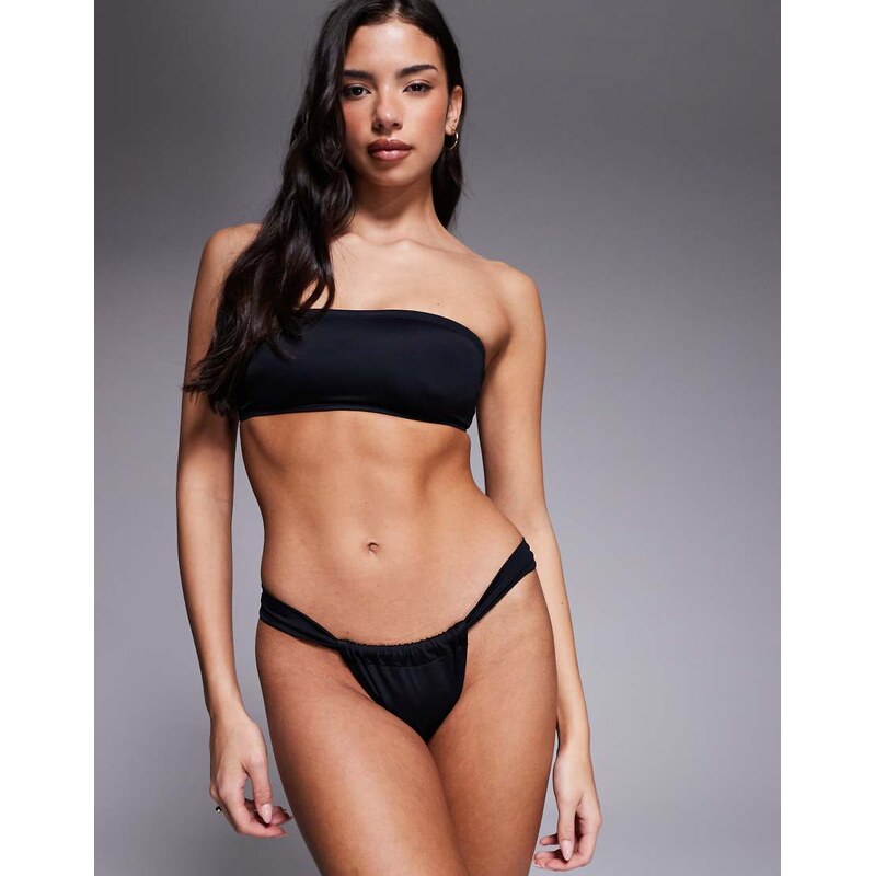 ASOS DESIGN Maya ruche side tanga bikini bottom in black 115519378