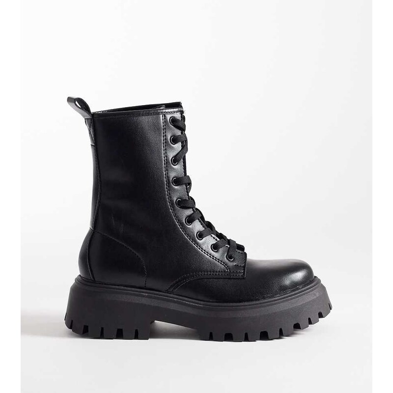 ASOS DESIGN Wide Fit Ava lace up flat boots in black 113263869