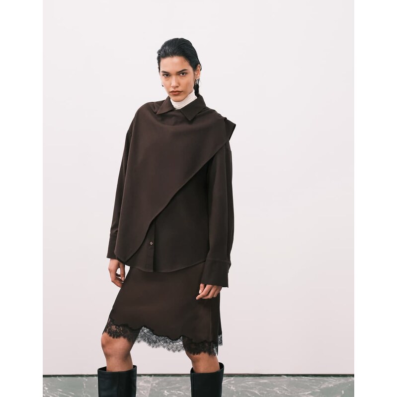 ASOS DESIGN wrap scarf oversized shirt in chocolate-Brown